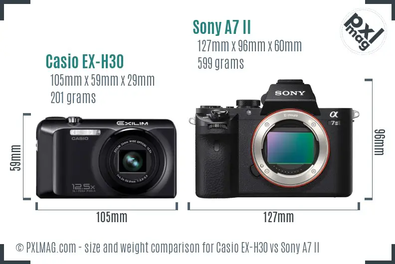 Casio EX-H30 vs Sony A7 II size comparison