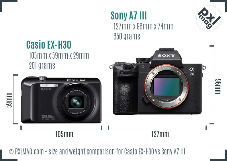 Casio EX-H30 vs Sony A7 III size comparison