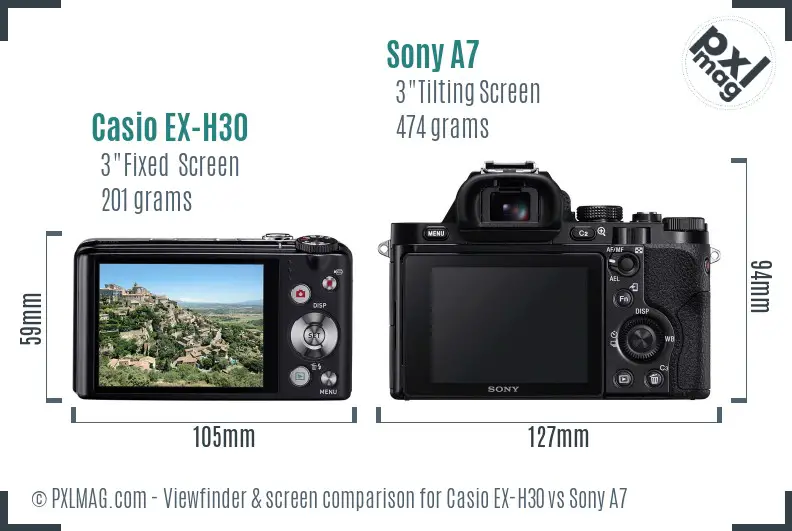 Casio EX-H30 vs Sony A7 Screen and Viewfinder comparison