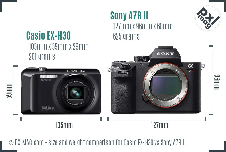 Casio EX-H30 vs Sony A7R II size comparison