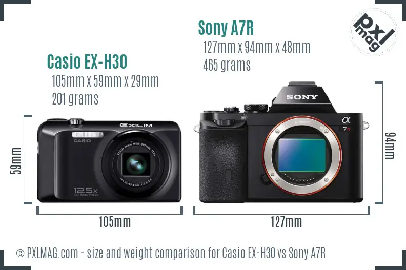 Casio EX-H30 vs Sony A7R size comparison