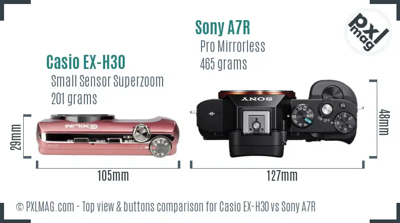 Casio EX-H30 vs Sony A7R top view buttons comparison