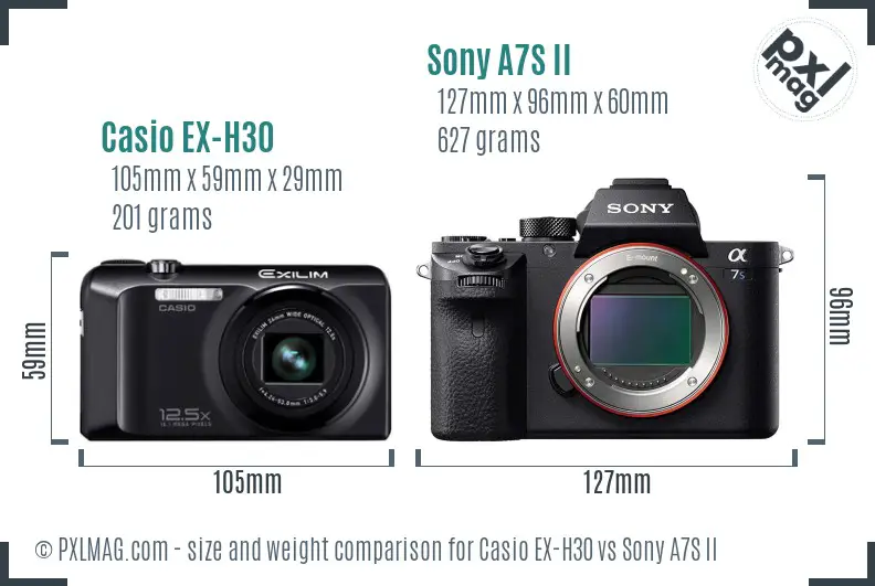 Casio EX-H30 vs Sony A7S II size comparison