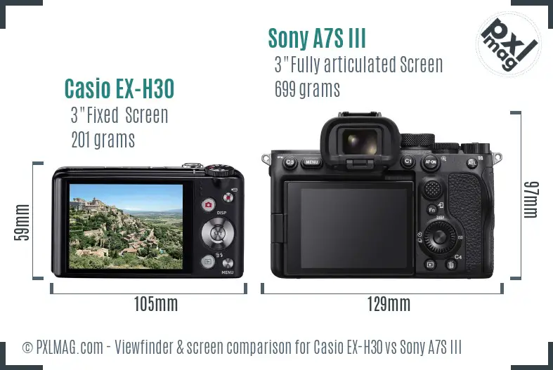 Casio EX-H30 vs Sony A7S III Screen and Viewfinder comparison