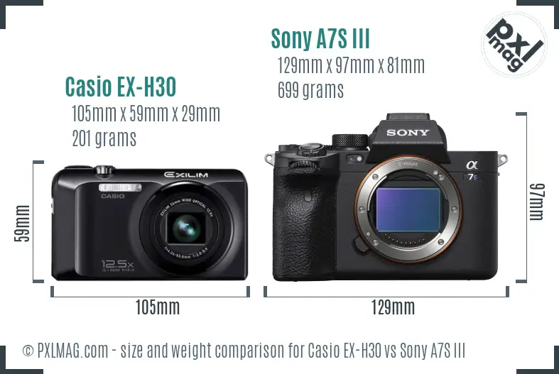 Casio EX-H30 vs Sony A7S III size comparison