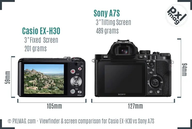 Casio EX-H30 vs Sony A7S Screen and Viewfinder comparison