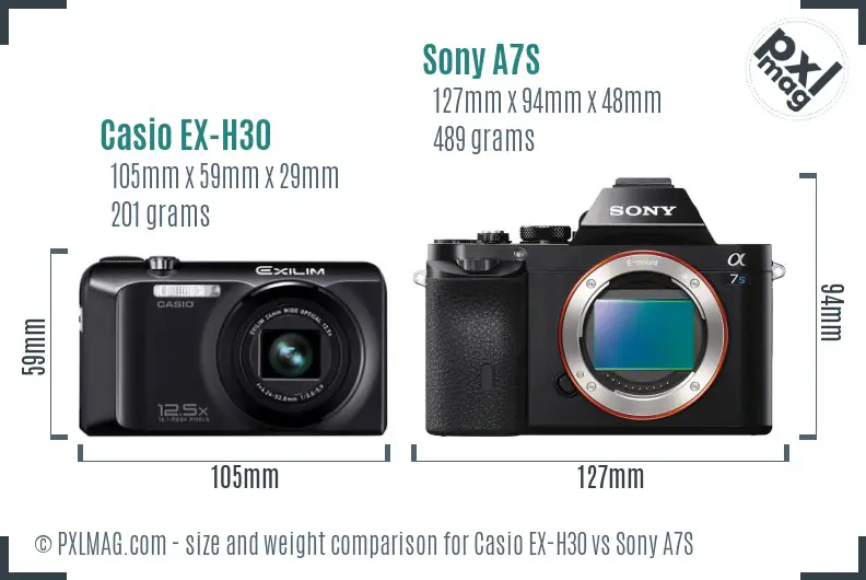Casio EX-H30 vs Sony A7S size comparison