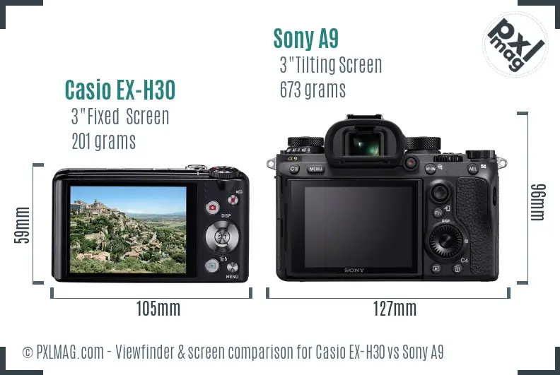 Casio EX-H30 vs Sony A9 Screen and Viewfinder comparison Casio EX-H30 vs Sony A9 Screen and Viewfinder comparison