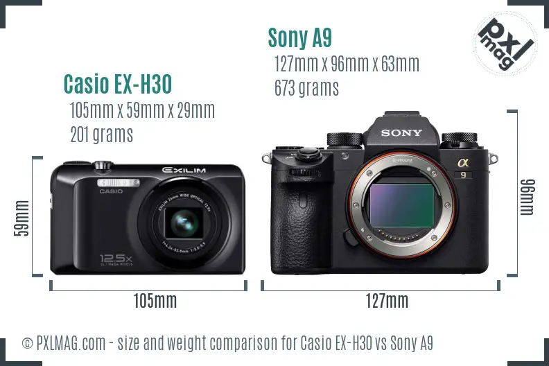 Casio EX-H30 vs Sony A9 size comparison Casio EX-H30 vs Sony A9 size comparison