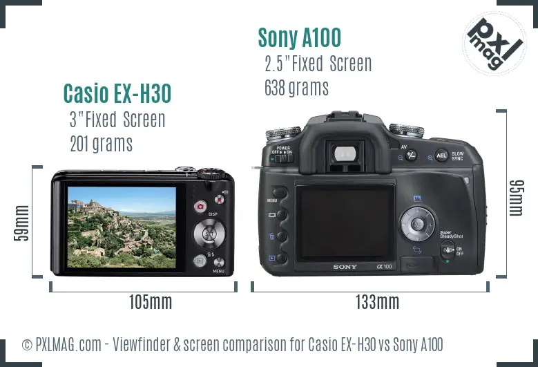 Casio EX-H30 vs Sony A100 Screen and Viewfinder comparison Casio EX-H30 vs Sony A100 Screen and Viewfinder comparison