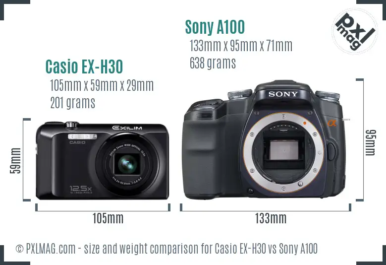 Casio EX-H30 vs Sony A100 size comparison Casio EX-H30 vs Sony A100 size comparison