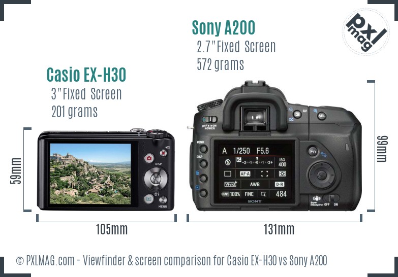 Casio EX-H30 vs Sony A200 Screen and Viewfinder comparison