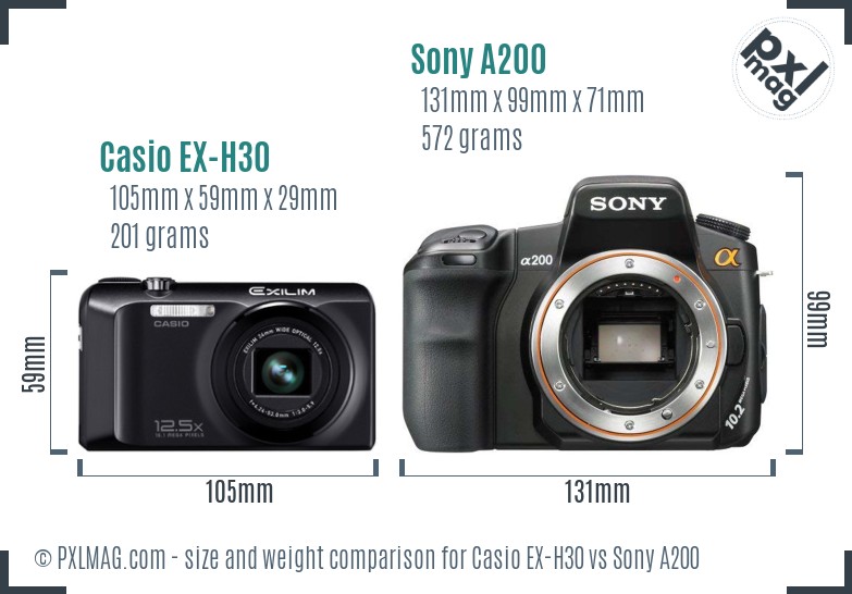 Casio EX-H30 vs Sony A200 size comparison Casio EX-H30 vs Sony A200 size comparison