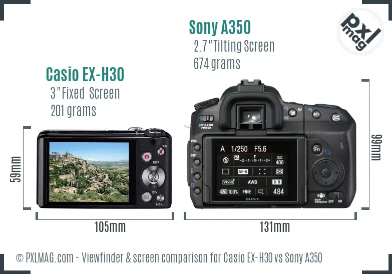 Casio EX-H30 vs Sony A350 Screen and Viewfinder comparison