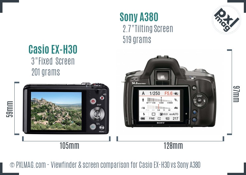 Casio EX-H30 vs Sony A380 Screen and Viewfinder comparison