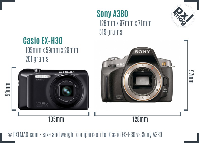Casio EX-H30 vs Sony A380 size comparison Casio EX-H30 vs Sony A380 size comparison