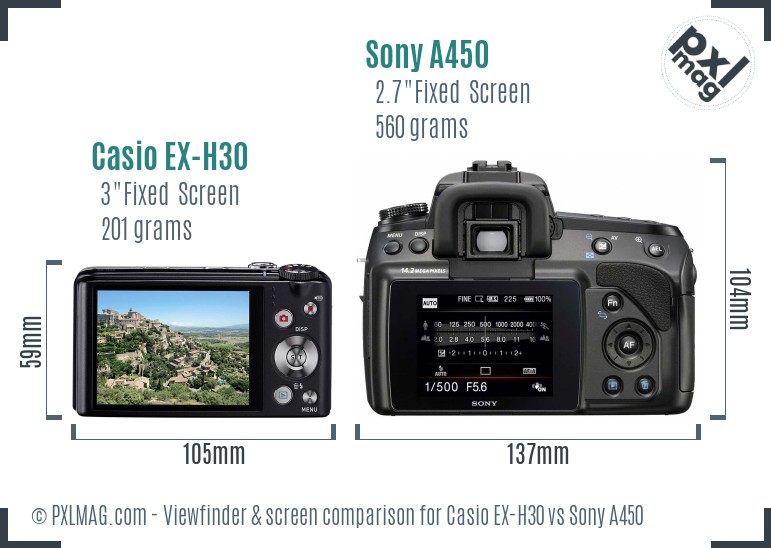 Casio EX-H30 vs Sony A450 Screen and Viewfinder comparison
