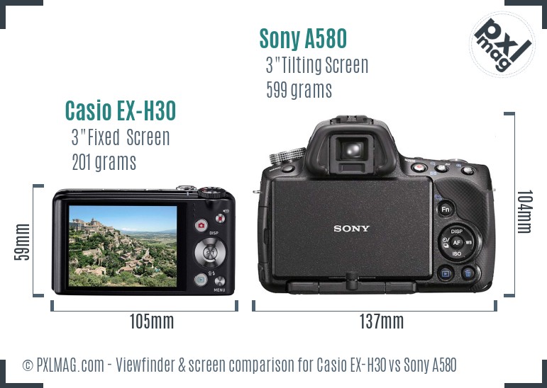 Casio EX-H30 vs Sony A580 Screen and Viewfinder comparison