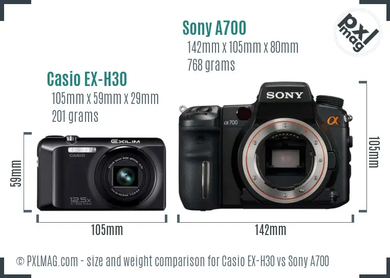 Casio EX-H30 vs Sony A700 size comparison Casio EX-H30 vs Sony A700 size comparison