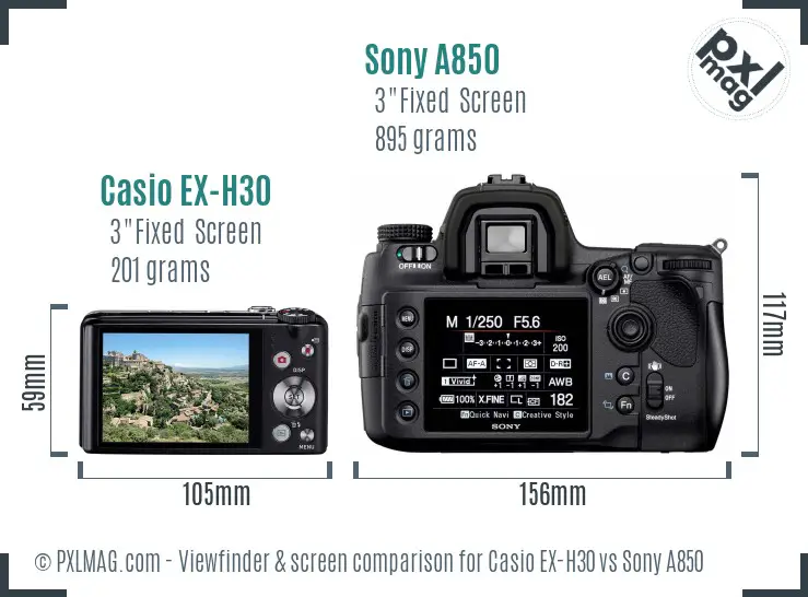 Casio EX-H30 vs Sony A850 Screen and Viewfinder comparison