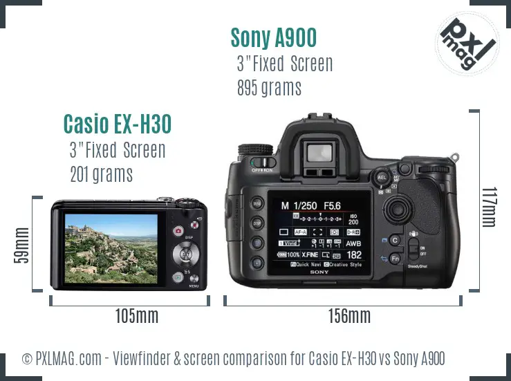 Casio EX-H30 vs Sony A900 Screen and Viewfinder comparison