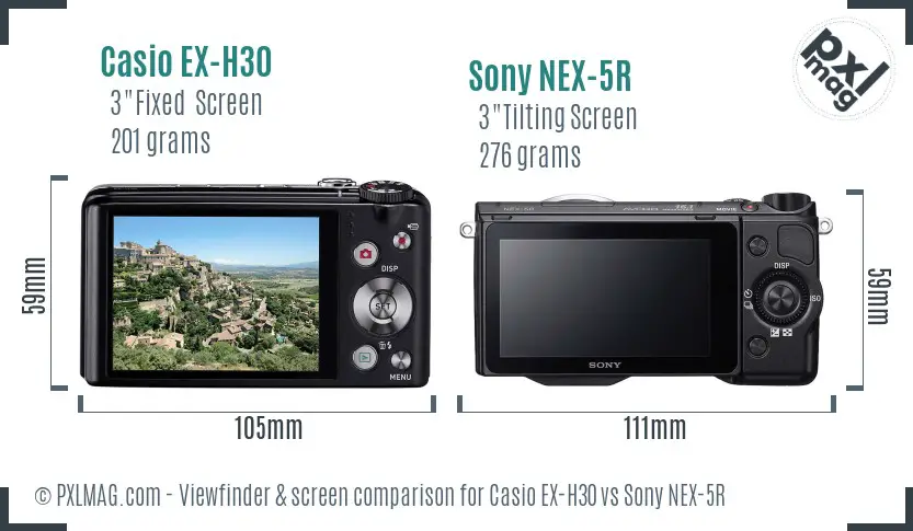 Casio EX-H30 vs Sony NEX-5R Screen and Viewfinder comparison