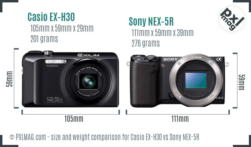 Casio EX-H30 vs Sony NEX-5R size comparison
