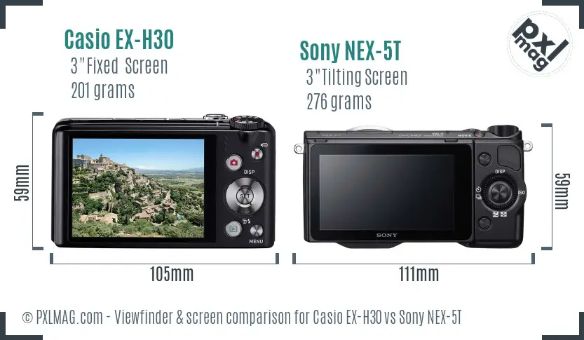 Casio EX-H30 vs Sony NEX-5T Screen and Viewfinder comparison