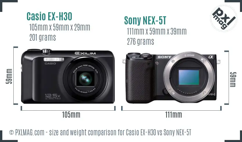 Casio EX-H30 vs Sony NEX-5T size comparison