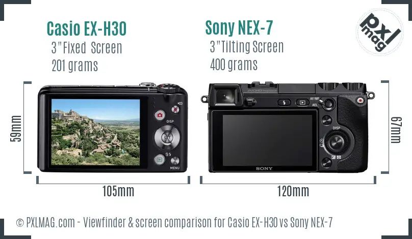 Casio EX-H30 vs Sony NEX-7 Screen and Viewfinder comparison