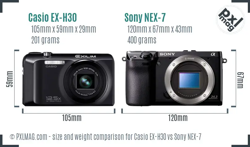 Casio EX-H30 vs Sony NEX-7 size comparison