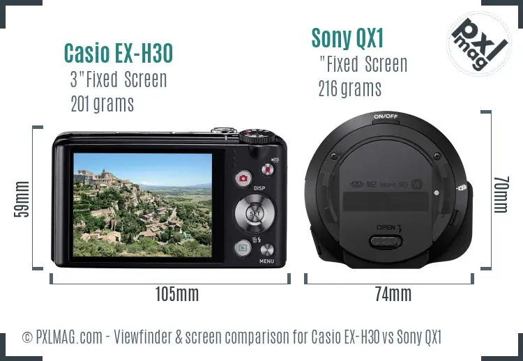 Casio EX-H30 vs Sony QX1 Screen and Viewfinder comparison Casio EX-H30 vs Sony QX1 Screen and Viewfinder comparison