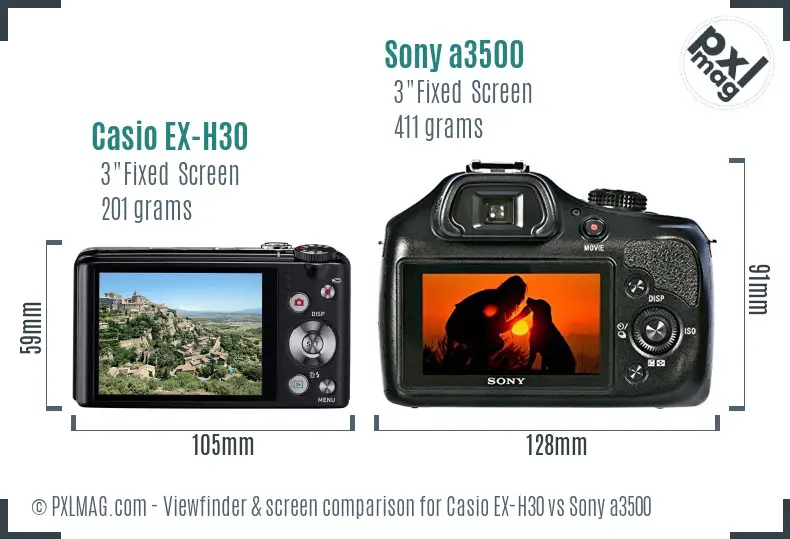 Casio EX-H30 vs Sony a3500 Screen and Viewfinder comparison