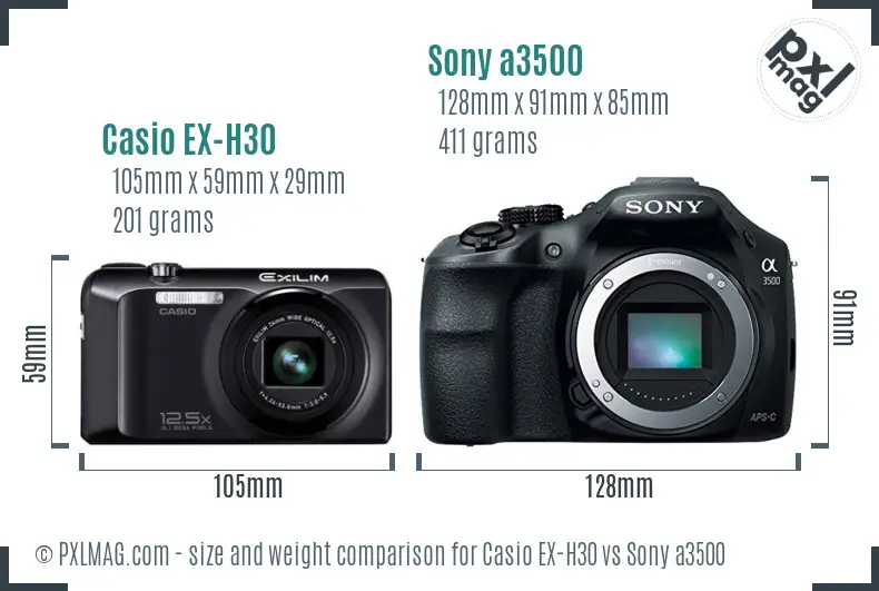 Casio EX-H30 vs Sony a3500 size comparison
