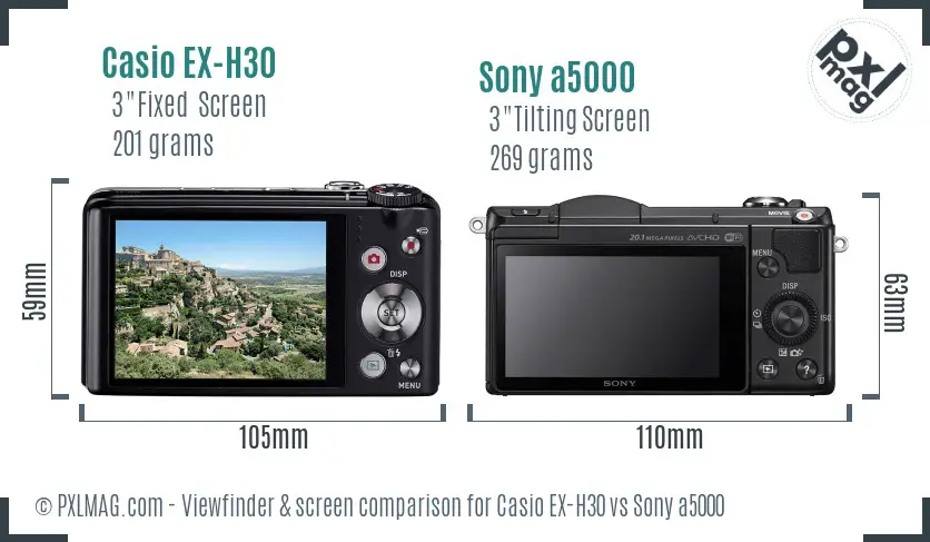 Casio EX-H30 vs Sony a5000 Screen and Viewfinder comparison