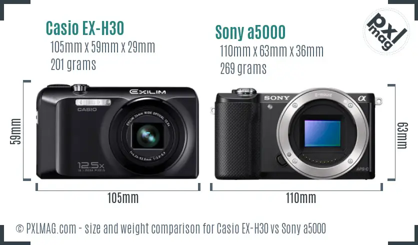 Casio EX-H30 vs Sony a5000 size comparison