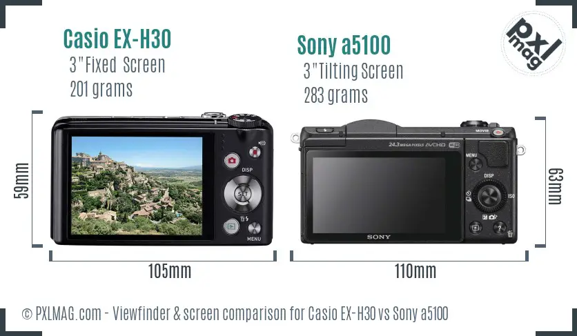 Casio EX-H30 vs Sony a5100 Screen and Viewfinder comparison
