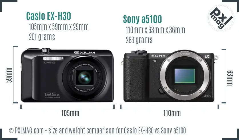 Casio EX-H30 vs Sony a5100 size comparison