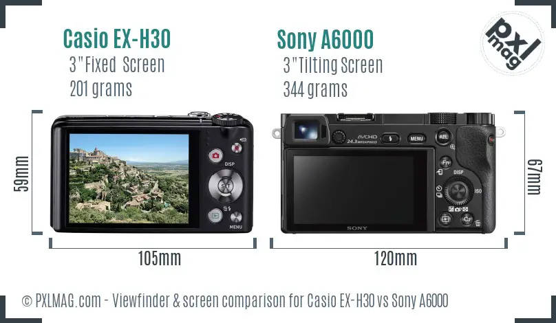 Casio EX-H30 vs Sony A6000 Screen and Viewfinder comparison