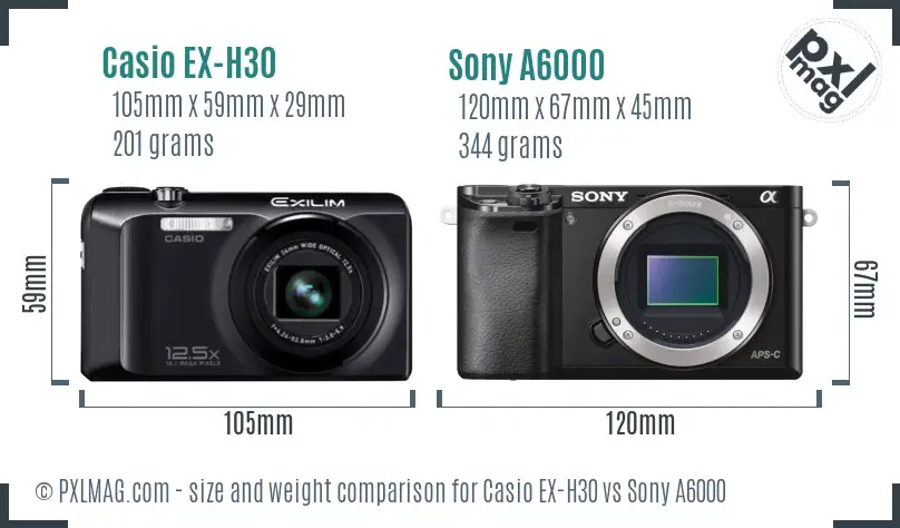 Casio EX-H30 vs Sony A6000 size comparison