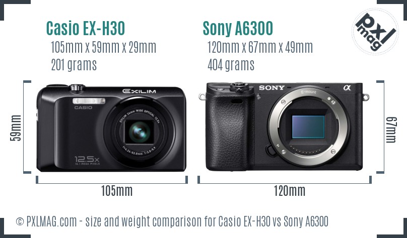 Casio EX-H30 vs Sony A6300 size comparison