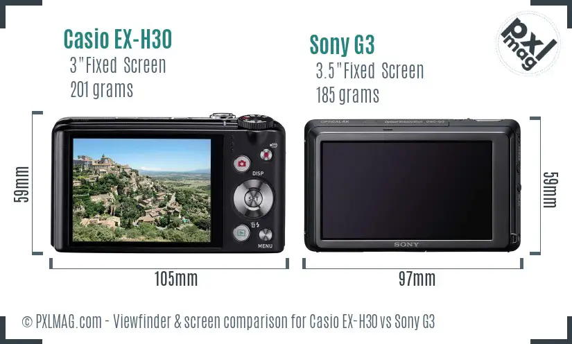 Casio EX-H30 vs Sony G3 Screen and Viewfinder comparison Casio EX-H30 vs Sony G3 Screen and Viewfinder comparison