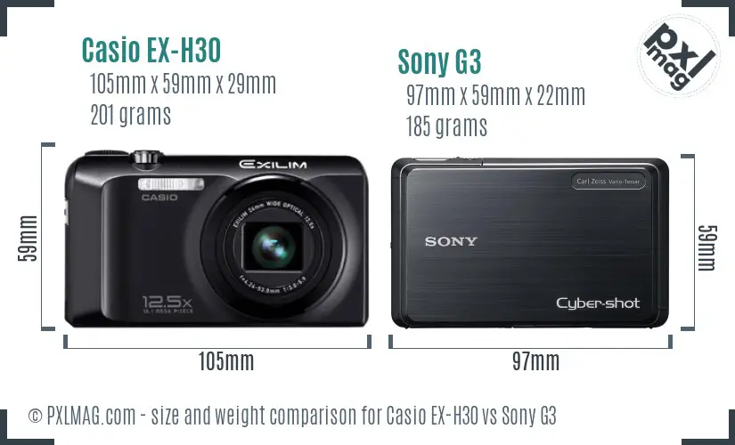 Casio EX-H30 vs Sony G3 size comparison Casio EX-H30 vs Sony G3 size comparison