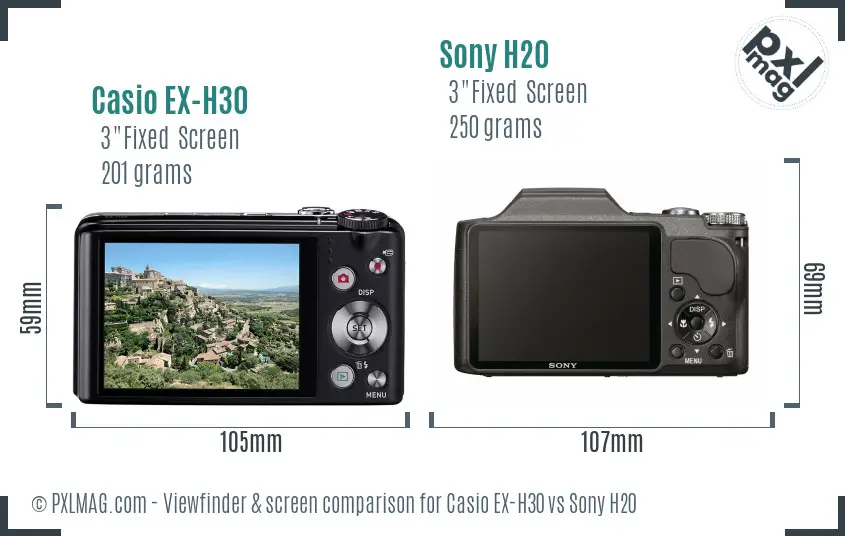 Casio EX-H30 vs Sony H20 Screen and Viewfinder comparison