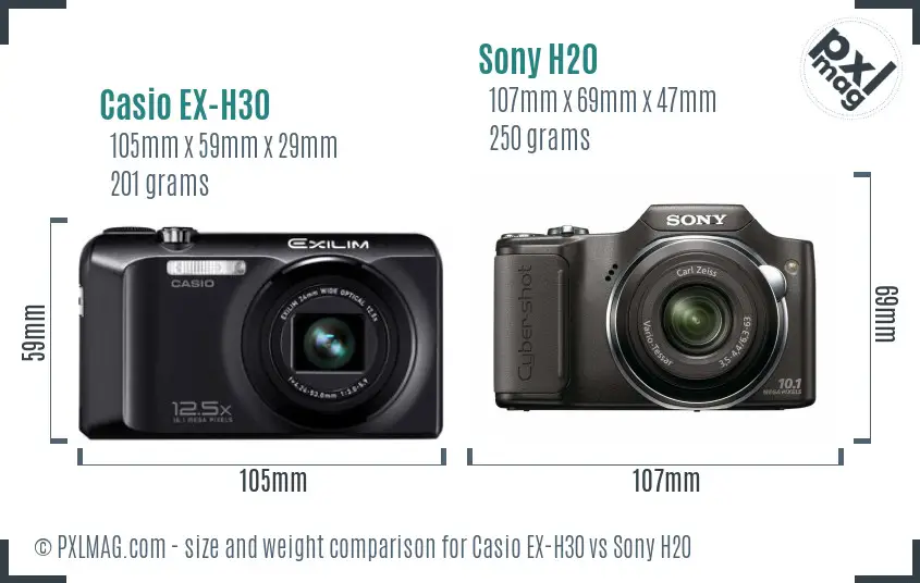 Casio EX-H30 vs Sony H20 size comparison