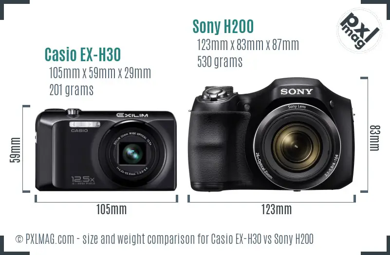 Casio EX-H30 vs Sony H200 size comparison