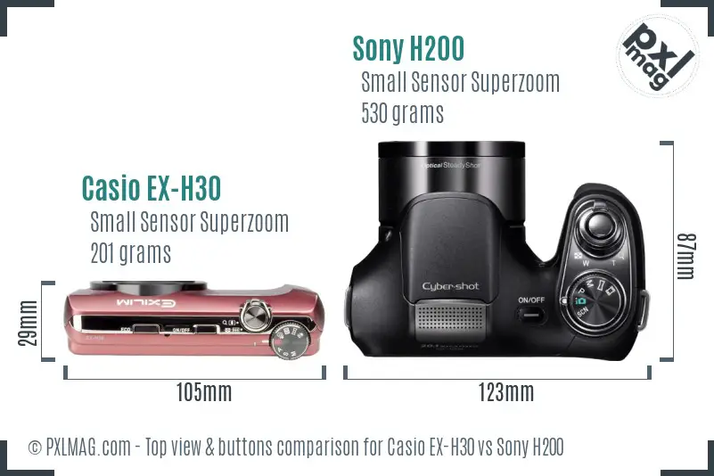 Casio EX-H30 vs Sony H200 top view buttons comparison