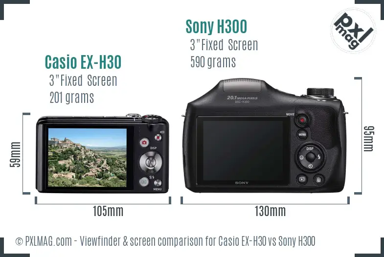 Casio EX-H30 vs Sony H300 Screen and Viewfinder comparison