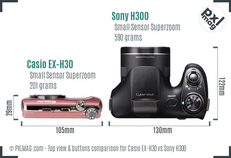 Casio EX-H30 vs Sony H300 top view buttons comparison