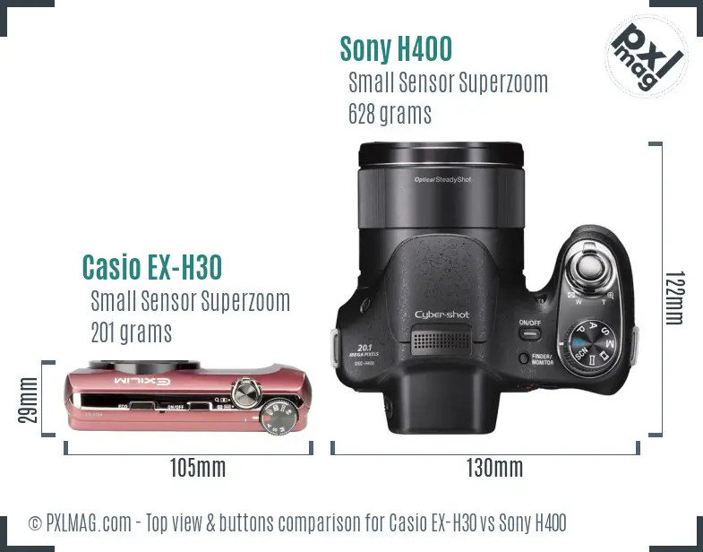 Casio EX-H30 vs Sony H400 top view buttons comparison